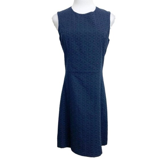 NWT THEORY NAVY FRANITA ORO EYELET SLEEVELESS SHEATH DRESS - 4 - Picture 1 of 9